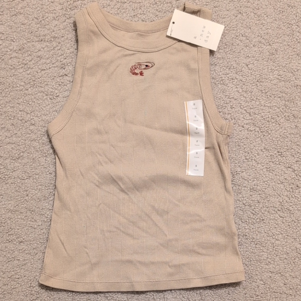 A New Day Beige Shrimp Tank Crop Top, Size Small